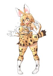 Rule 34 | 1girl, absurdres, animal ear fluff, animal ears, animal print, artist request, bow, bowtie, bra, highres, kemono friends, serval (kemono friends), solo, source request, surprised, tagme, thighhighs, transparent background, underwear