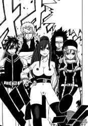 Rule 34 | breasts, erza scarlet, fairy tail, gajeel redfox, gray fullbuster, highres, juvia lockser, large breasts, laxus dreyar, mashima hiro, nipples, nude, nude filter, pussy, smile, thighhighs, third-party edit, uncensored