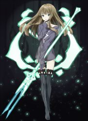 Rule 34 | 1boy, artist request, asymmetrical legwear, black background, black shirt, brown hair, closed mouth, crossdressing, full body, green eyes, green thighhighs, gretel (sinoalice), hair between eyes, holding, holding polearm, holding spear, holding weapon, long hair, long sleeves, looking at viewer, mask, mismatched legwear, mouth mask, polearm, shirt, sinoalice, smile, solo, spear, striped clothes, striped thighhighs, thighhighs, trap, vertical-striped clothes, vertical-striped thighhighs, weapon