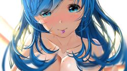 Rule 34 | 1girl, absurdres, blue eyes, blue hair, breasts, heart, highres, huge breasts, long hair, non-web source, original, solo, upper body