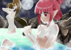 Rule 34 | 00s, 2girls, ass, breasts, dungeon and fighter, fighter (dungeon and fighter), mage (dungeon and fighter), moon, multiple girls, night, onsen, pointy ears, ponytail, water