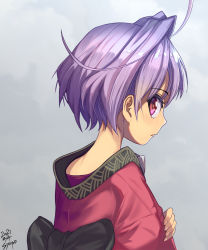 Rule 34 | 1girl, back, from behind, from side, highres, japanese clothes, kimono, long sleeves, looking back, multicolored hair, nape, neck, obi, profile, purple hair, red kimono, sash, shoulder blades, solo, streaked hair, sukuna shinmyoumaru, syope, touhou, wide sleeves