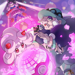 Rule 34 | alcremie, alcremie (strawberry sweet), alcremie (vanilla cream), commentary request, creatures (company), cup, fingernails, food, frown, fruit, game freak, gen 8 pokemon, gigantamax, gigantamax alcremie, gloves, grey eyes, gym leader, hat, highres, holding, holding cup, long fingernails, looking at viewer, nintendo, old, old woman, opal (pokemon), pokemon, pokemon (creature), pokemon swsh, purple eyes, single glove, strawberry, tom (pixiv10026189), white hair