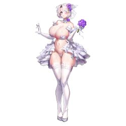 Rule 34 | 1girl, areola slip, bare shoulders, blush, bouquet, breasts, bridal veil, cleavage, closed mouth, collar, detached collar, elbow gloves, flower, frilled gloves, frilled skirt, frills, full body, game cg, gloves, hair flower, hair ornament, hair over one eye, heart, heart hands, high heels, highleg, highleg panties, highres, holding, holding bouquet, huge breasts, lace, lace-trimmed legwear, lace trim, large breasts, last origin, layered skirt, linea alba, looking at viewer, muse (last origin), navel, neck flower, official alternate costume, official art, panties, pasties, pigeon-toed, purple eyes, purple flower, purple hair, rain yoo, ribbon, ribbon trim, see-through, see-through panties, short hair, showgirl skirt, skindentation, skirt, solo, string panties, tachi-e, thick thighs, thighhighs, thighs, third-party source, thong, transparent background, underwear, veil, wedding, white collar, white footwear, white gloves, white hair, white panties, white ribbon, white skirt, white thighhighs
