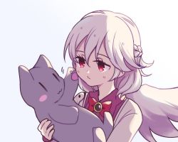 Rule 34 | 1girl, :3, :t, animal, blush stickers, bow, bowtie, braid, brooch, cat, closed mouth, collared dress, commentary request, dress, eyelashes, feathered wings, french braid, holding, holding animal, holding cat, jacket, jewelry, kishin sagume, long sleeves, looking to the side, nakukoroni, open clothes, open jacket, paw print soles, purple dress, red bow, red bowtie, red eyes, short hair, simple background, single wing, solo, touhou, white background, white jacket, white wings, wing collar, wings, | |