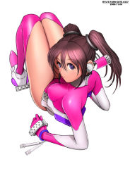 Rule 34 | 00s, 1girl, 2006, brown hair, collar, dated, full body, gloves, leotard, original, pantyhose, pink thighhighs, pinup (style), purple eyes, ryu (ryu&#039;s form site), shoes, simple background, solo, thighhighs, twintails, white background