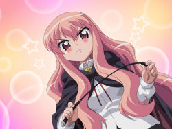 Rule 34 | 00s, 1girl, artist request, from below, holding, holding riding crop, long hair, louise francoise le blanc de la valliere, non-web source, pentacle, pink eyes, pink hair, riding crop, solo, very long hair, whip, zero no tsukaima
