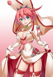 Rule 34 | 1girl, blue eyes, blush, breasts, cleavage, cleavage cutout, clothes lift, clothing cutout, clover, dress, dress lift, earrings, elphelt valentine, four-leaf clover, garter straps, gloves, guilty gear, guilty gear xrd, hat, jewelry, large breasts, panties, pantyshot, pink hair, pink panties, puffy sleeves, ray-akila, short hair, solo, spikes, thighhighs, underwear