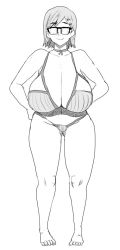 Rule 34 | 1girl, bikini, binzoko (doctor masube), breasts, doctor masube, freckles, glasses, hands on own hips, huge breasts, opaque glasses, solo, swimsuit, tagme, thighs