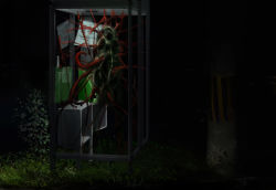 Rule 34 | bad id, bad pixiv id, creature, dark, eldritch abomination, grass, horror (theme), monster, nest, night, no humans, original, outdoors, paper, phone booth, plant, scenery, tentacles, yomanika