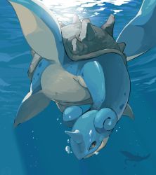 Rule 34 | bubble, closed mouth, commentary request, creatures (company), eyelashes, from below, game freak, gen 1 pokemon, gen 2 pokemon, grey eyes, lapras, looking to the side, mantine, nintendo, pokemon, pokemon (creature), silhouette, underwater, water, yunimaru