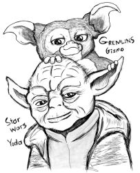Rule 34 | age difference, aged down, arakimuna, comparison, crossover, furry, gizmo, gremlins (film), old, smile, star wars, yoda