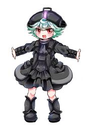 Rule 34 | :d, adapted costume, alt text, arm guards, ascot, black ascot, black footwear, black hat, black skirt, bondrewd, bondrewd (cosplay), botos, child, coat, commentary request, cosplay, eyes visible through hair, fang, full body, green hair, hat, long sleeves, looking at viewer, made in abyss, multicolored hair, open clothes, open coat, open mouth, outstretched arms, pigeon-toed, pouch, prushka, red eyes, short hair, skirt, smile, smug, solo, spread arms, standing, streaked hair, tachi-e, tsurime, v-shaped eyebrows, vfiuueovqqvzykt, white hair