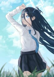 Rule 34 | 1girl, absurdres, aris (blue archive), blue archive, blue eyes, blue necktie, highres, long hair, long sleeves, looking ahead, maio05321, necktie, shirt, solo, white shirt