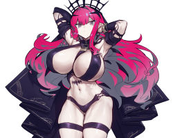 Rule 34 | 1girl, armpits, arms behind head, arms up, bare shoulders, black panties, bracelet, breasts, bridal gauntlets, detached sleeves, earrings, baobhan sith (fate), baobhan sith (second ascension) (fate), fate/grand order, fate (series), grey eyes, jewelry, large breasts, long hair, looking at viewer, melon22, navel, panties, pink hair, pointy ears, revealing clothes, sidelocks, solo, thigh strap, thighs, tiara, underwear, veil