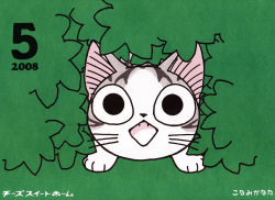 Rule 34 | animal, animal focus, calendar, cat, chi&#039;s sweet home, chi (character), green background, highres, kanata konami, konami kanata, solo, wide-eyed