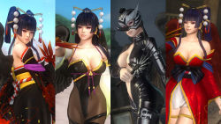 Rule 34 | 3d, alternate costume, bare shoulders, black hair, breasts, cleavage, dead or alive, dead or alive 5, japanese clothes, large breasts, long hair, nyotengu, official art, purple eyes, tecmo