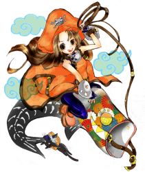 Rule 34 | 1010, 1010 (tenpoints), 1girl, arc system works, bare shoulders, boots, brown eyes, brown hair, cat, eyepatch, fingerless gloves, gloves, guilty gear, hat, may (guilty gear), orange hat, orange shirt, pantyhose, pirate hat, shirt, solo