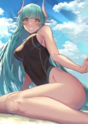 Rule 34 | 1girl, breasts, fate/grand order, fate (series), green hair, kiyohime (fate), large breasts, long hair, looking at viewer, oukawa yuu, swimsuit, yellow eyes