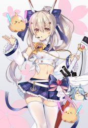 Rule 34 | &gt; &lt;, 1girl, :3, :o, absurdres, aiguillette, anchor, animal ears, ayanami (azur lane), ayanami (low-key idol @confused) (azur lane), ayanami (low-key idol @confused) (azur lane), azur lane, bare shoulders, bell, belt, blue hair, blush stickers, bow, breasts, buttons, closed eyes, commentary request, cowboy shot, crop top, detached sleeves, earpiece, floral background, frilled skirt, frilled sleeves, frills, fubuki (azur lane), glowstick, hair between eyes, hair bow, head only, headgear, heart, high ponytail, highres, holding, holding glowstick, holding sword, holding weapon, idol, long hair, looking at viewer, manjuu (azur lane), medium breasts, midriff, miniskirt, mkichi, navel, orange eyes, plaid, plaid bow, plaid skirt, platinum blonde hair, ponytail, purple bow, saliva, sarashi, shirt, sidelocks, skirt, sleeveless, sleeveless shirt, solo focus, standing, swept bangs, sword, thighhighs, w arms, weapon, white background, white belt, white shirt, white sleeves, white thighhighs, wide sleeves, yellow bow, zettai ryouiki