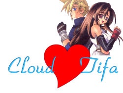 Rule 34 | 1990s (style), back-to-back, character name, cloud strife, couple, final fantasy, final fantasy vii, heart, retro artstyle, simple background, tifa lockhart, white background