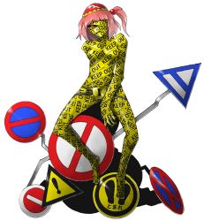 Rule 34 | 1girl, atlus, bad id, bad pixiv id, caution tape, crossover, full body, hair bobbles, hair ornament, hat, horror (theme), kawashiro mitori, keep out, lock, lowres, mazeran, no symbol, original, persona, pink hair, red eyes, road sign, short hair, side ponytail, sign, solo, touhou, transparent background