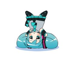 Rule 34 | &gt; &lt;, angry, animated, animated gif, aqua eyes, aqua hair, blush, chibi, closed eyes, flapping, hatsune miku, mameshiba (pixiv 59310), simple background, solo, twintails, upside-down, vocaloid