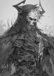 Rule 34 | bad id, bad twitter id, fate/grand order, fate (series), greyscale, hxxg, king hassan (fate), mask, monochrome, skull, skull mask, solo, standing