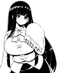 Rule 34 | 1girl, absurdres, blunt bangs, bow, breasts, commentary request, duplicate, floppy sleeves, greyscale, highres, himajin noizu, houraisan kaguya, large breasts, long hair, looking at viewer, monochrome, pixel-perfect duplicate, sleeves past fingers, sleeves past wrists, smile, solo, touhou, very long hair