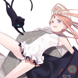 Rule 34 | 1girl, abigail williams (fate), abigail williams (swimsuit foreigner) (fate), abigail williams (swimsuit foreigner) (second ascension) (fate), bare shoulders, black bow, black cat, black jacket, blonde hair, blue eyes, bow, braid, braided bun, breasts, cat, daisi gi, double bun, dress swimsuit, fate/grand order, fate (series), forehead, hair bun, hat, highres, jacket, keyhole, long hair, mitre, multiple bows, off shoulder, one-piece swimsuit, open mouth, orange bow, parted bangs, sidelocks, small breasts, smile, swimsuit, thighs, twintails, very long hair, white hat, white one-piece swimsuit