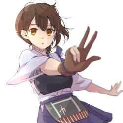 Rule 34 | 10s, 1girl, bad id, bad pixiv id, blurry, brown eyes, brown hair, depth of field, gloves, hiki-wota, japanese clothes, kaga (kancolle), kantai collection, long hair, open mouth, partially fingerless gloves, partly fingerless gloves, personification, short hair, side ponytail, sketch, solo, yugake
