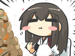 Rule 34 | 10s, 1girl, = =, akagi (kancolle), blush stickers, brown hair, commentary request, eating, food, goma (gomasamune), heart, japanese clothes, kantai collection, long hair, rice, rice bowl, smile, solo