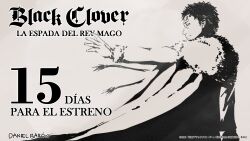 Rule 34 | 1boy, artist request, black clover, black clover: sword of the wizard king, cloak, countdown, facial mark, from side, fur-trimmed cloak, fur trim, greyscale, highres, julius novachrono, language request, male focus, monochrome, official art, outstretched arm, short hair, smile, solo, upper body, wind