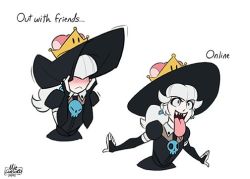 Rule 34 | 1girl, artist name, bad id, bad twitter id, black bridal gauntlets, black dress, black hat, blunt bangs, boo (mario), bridal gauntlets, commentary, crown, dress, earrings, english commentary, english text, fangs, frown, hands up, hat, jewelry, long hair, looking at viewer, mario (series), motion lines, multiple views, mx. moz, nail polish, new super mario bros. u deluxe, nintendo, outstretched arms, peachyboo, personification, ponytail, puffy short sleeves, puffy sleeves, quivering, red nails, short sleeves, skull earrings, standing, super crown, tongue, tongue out, trembling, upper body, white background, white hair