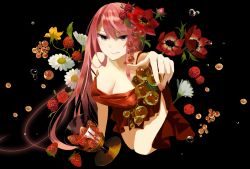 Rule 34 | 1girl, :q, all fours, asakaya, bad id, bad pixiv id, blue eyes, breasts, cleavage, fingernails, flower, food, foreshortening, fruit, grapes, hair flower, hair ornament, large breasts, long hair, looking at viewer, megurine luka, pink hair, solo, tongue, tongue out, vocaloid