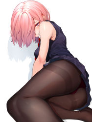 Rule 34 | 1girl, ass, black dress, blush, breasts, brown pantyhose, dress, fate/grand order, fate (series), hair over one eye, highres, large breasts, light purple hair, looking at viewer, mash kyrielight, mikan (chipstar182), necktie, panties, pantyhose, pink panties, purple eyes, short hair, solo, thighband pantyhose, thighs, underwear