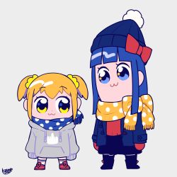Rule 34 | 10s, 2girls, :3, bad id, bad pixiv id, beanie, bkub (style), black legwear, blonde hair, blue eyes, blue hair, boots, bow, coat, eye contact, hair bow, hat, hood, hoodie, kisaragi yuu (fallen sky), long hair, long sleeves, looking at another, middle finger, multiple girls, oversized clothes, pantyhose, pipimi, polka dot, poptepipic, popuko, scarf, scrunchie, shoes, short hair, sidelocks, skirt, socks, twintails, yellow eyes