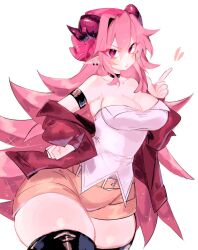 Rule 34 | beanie, belt, breasts, choker, cleavage, demon horns, ear piercing, friday night funkin&#039;, girlfriend (friday night funkin&#039;), hat, horns, jacket, large breasts, long hair, looking at viewer, piercing, pink hair, pointy ears, purple eyes, shorts, spiked hair, thick thighs, thighhighs, thighs, usa37107692, very long hair, wide hips, zettai ryouiki