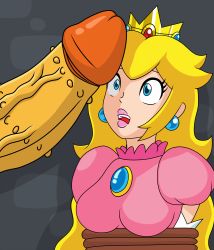 Rule 34 | 1boy, 1girl, blonde hair, blue eyes, bound, bowser, bumpy penis, crown, highres, huge penis, hyoreisan, imminent penetration, imminent rape, large penis, long hair, mario (series), nintendo, penis, penis awe, princess peach, super mario bros. 1, thick lips, tied up, uncensored, you gonna get raped