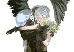 Rule 34 | 2boys, arm up, armor, asymmetrical gloves, bandaged arm, bandages, belt, black coat, black gloves, black pants, black wings, blonde hair, blue eyes, bouquet, chest strap, chin rest, clenched teeth, closed eyes, cloud strife, coat, feathered wings, final fantasy, final fantasy vii, flower, gloves, grey hair, hand on another&#039;s cheek, hand on another&#039;s face, hand on another&#039;s shoulder, hands up, head on head, head rest, head tilt, high collar, highres, hug, leather belt, long coat, long hair, long sleeves, male focus, multiple belts, multiple boys, no armor, outstretched arm, pants, parted lips, pauldrons, sephiroth, short hair, shoulder armor, simple background, single wing, smile, suspenders, teeth, upper body, white background, white flower, wings, xscr1205, yaoi