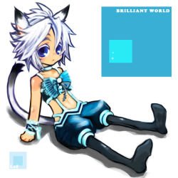 Rule 34 | 00s, :&lt;, animal ears, arm support, bad id, bad pixiv id, bow, cat ears, cat girl, cat tail, doraeshi, final fantasy, final fantasy xi, flat chest, mithra (ff11), navel, pantyhose, purple eyes, sitting, solo, tail, white hair, wrist cuffs