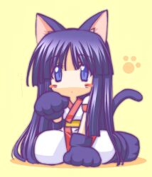 Rule 34 | 1girl, ainu clothes, blue eyes, breasts, cat day, cat paws, cat tail, hair ribbon, highres, legs, looking at viewer, nakoruru, pants, purple hair, ribbon, samurai spirits, small breasts, snk, solo, tail, the king of fighters, thighs