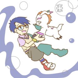 Rule 34 | bubble, claws, digimon, digimon (creature), glasses, gomamon, kido jo, looking at another