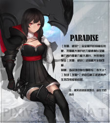 Rule 34 | 1girl, bad id, bad pixiv id, black hair, character name, chinese text, paradise, pixiv fantasia, pixiv fantasia t, red eyes, short hair, solo, swd3e2, thighhighs, translation request