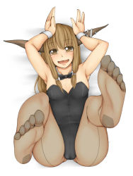Rule 34 | 1girl, ass, blush, breasts, brown eyes, cookin, full body, highres, horns, ibuki suika, light brown hair, looking at viewer, lying, medium breasts, on back, smile, solo, touhou