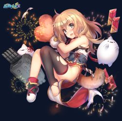 Rule 34 | 1girl, :d, aerial fireworks, ahoge, animal ears, animal hands, asymmetrical legwear, black background, black footwear, black thighhighs, blonde hair, blush, boots, character request, copyright name, dog ears, dog girl, dog tail, dress, fang, feet, fireworks, full body, gloves, hair between eyes, hair down, long hair, looking at viewer, no panties, official art, open mouth, paw gloves, pelvic curtain, red dress, shenbei xiaoqiu, single thighhigh, smile, solo, sweat, tail, thick eyebrows, thighhighs, toes, torn clothes, torn dress, torn thighhighs, uneven legwear, v-shaped eyebrows, warship girls r