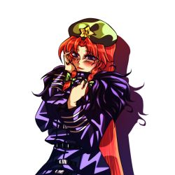 Rule 34 | 1girl, blush, braid, coat, cosplay, discharge cycle, female focus, hat, hong meiling, krizalid, krizalid (cosplay), long hair, m.u.g.e.n, red hair, ribbon, shadow, smile, snk, solo, the king of fighters, tobi (discharge cycle), touhou, twin braids