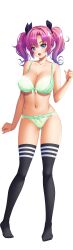 Rule 34 | 1girl, absurdres, bishop (company), black thighhighs, blue eyes, bow, bow bra, bow panties, bra, breasts, eyes visible through hair, green bra, green panties, hair bow, hair intakes, hand up, happy, highres, large breasts, lingerie, looking at viewer, multicolored hair, niijima neiro, open mouth, panties, pink hair, shinshoku, smile, solo, thighhighs, twintails, underwear, underwear only