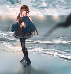 Rule 34 | 1girl, boots, gloves, highres, ocean, original, scenery, solo, standing, tiv