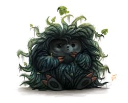Rule 34 | creatures (company), frown, full body, game freak, gen 1 pokemon, leaf, nintendo, no humans, piper thibodeau, pokemon, pokemon (creature), signature, simple background, sitting, solo, tangela, white background, white theme